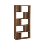 Bibliothque design asymtrique couleur bois fonc noyer? pieter ? 5 tagres. 10 compartiments de rangement. ...