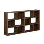 Bibliothque design asymtrique noyer. pieter. 3 tagres. 12 compartiments de rangement