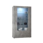Bibliothque design avec grandes portes vitrs et led intgres coloris gris fonc effet bton collection ...
