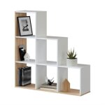 Bibliothque escalier cube coloris chne candiene - blanc artic - hauteur 110 x longueur 108 x profondeur ...