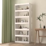 Biblioth�que - pin - blanc - 80x30x1995cm - 6 �tag�res - s�parateur de pi�ce