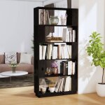 Biblioth�que - noir - 80x25x1635 cm - bois massif - �tag�re polyvalente - design contemporain