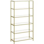 Biblioth�que - vasagle - 6 niveaux - verre tremp� - dor� m�tallique