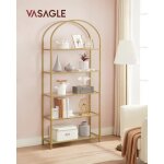 Bibliothque en verre tremp vasagle pour salon 5 tagres dor
