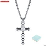 Bijoux collier hommes - collier en acier inoxydable avec pendentif en forme de croix orn�e de zirconium ...