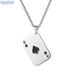 Bijoux collier hommes - pendentif carte � jouer hip hop vintage pique un collier en acier inoxydable