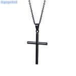 Bijoux collier hommes - collier pendentif croix ronde en acier inoxydable simple - le noir