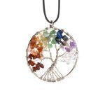 Bijoux pendentif collier 7 pierres chakra naturelles diy arbre de la vie en cuivre fil forme rond perles ...
