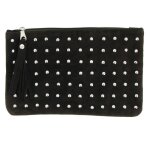 Les poulettes bijoux - pochette sac daim clout� couleur marron