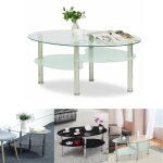 Blanc table basse en verre  2 niveaux willonin table ovale moderne avec cadre acier pour bureau salon ...