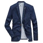 Blazer veste homme en jean col rabattu manches longues casual pour printemps automne - bleu Blazer veste homme en jean col rabattu manches longues casual pour printemps automne - bleu