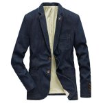 Blazer veste homme en jean col rabattu manches longues casual pour printemps automne - bleu fonce Blazer veste homme en jean col rabattu manches longues casual pour printemps automne - bleu fonce