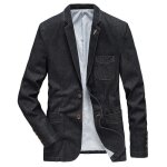 Blazer veste homme en jean col rabattu manches longues casual pour printemps automne - noir Blazer veste homme en jean col rabattu manches longues casual pour printemps automne - noir