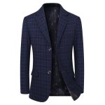 Blazer veste plaid carreaux homme costume slim fashion manches longues - bleu marine Blazer veste plaid carreaux homme costume slim fashion manches longues - bleu marine