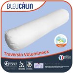 Traversin volumineux gonflant en coton 140 cm blanc - bleu calin