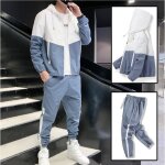 Bleu costume 2 pièces épissure vêtements de sport décontractés pour hommes Bleu costume 2 pièces épissure vêtements de sport décontractés pour hommes
