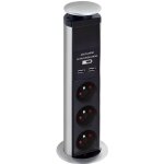 Bloc escamotable - perel - 3 prises - 2 ports usb - noir - int�rieur