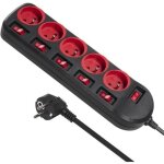 Bloc multiprises - maclean energy - 5 prises - interrupteur lumineux - 1. 5m - noir / rouge