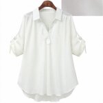 Blouse chemise dété à manches courtes pour femmes haut polyvalent mi - long ample taille plus blanc Blouse chemise dété à manches courtes pour femmes haut polyvalent mi - long ample taille plus blanc