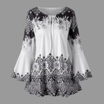 Blouse femme4 # womens chic grande taille imprim blouses vintage en mousseline de soie flare manches ...