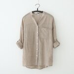 Blouse femme col en v solide couleur coton lin manches 3 - 4 3 - 4 top bouton cardigan top - chemise ... Blouse femme col en v solide couleur coton lin manches 3 - 4 3 - 4 top bouton cardigan top - chemise ...