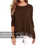Blouse - femme - dentelle - manches longues - ample - coton - brun