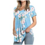 Blouse femme haut  manches courtes et col rond imprim cacher le ventre tunique chemise fluide dcontracte ...