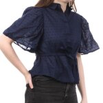 Blouse femme - teddy smith - crema - manches bouffantes - col v - motif plumetis