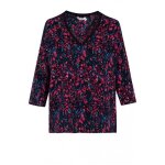 Blouse fleurie col v - kaporal - femme - manches trois - quart - noir