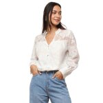 Blouse fluide en voile de coton avec imprim� floral. dot�e dune doublure et dun col � volants. fermeture ...