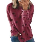 Blouse femme - imprim toiles - vin rouge - col rond - manches longues - coupe regular