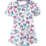 Blouse de infirmire travail  manches courtes femme tunique de travail avec poches imprim animal infirmire ...