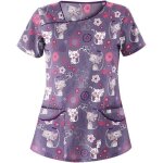 Blouse de infirmire travail  manches courtes femme tunique de travail avec poches imprim animal infirmire ...