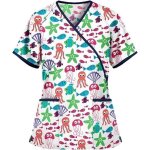 Blouse de infirmire travail  manches courtes femme tunique de travail avec poches imprim animal infirmire ...