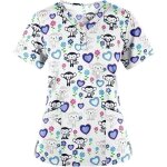 Blouse de infirmire travail  manches courtes femme tunique de travail avec poches imprim animal infirmire ...