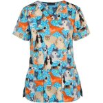 Blouse de infirmire travail  manches courtes femme tunique de travail avec poches imprim animal infirmire ...