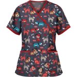 Blouse de infirmire travail  manches courtes femme tunique de travail avec poches imprim animal infirmire ...