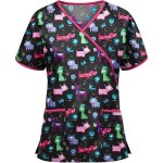 Blouse de infirmire travail  manches courtes femme tunique de travail avec poches imprim animal infirmire ...