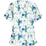 Blouse de infirmire travail  manches courtes femme tunique de travail avec poches imprim animal infirmire ...