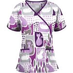 Blouse de infirmire travail  manches courtes femme tunique de travail avec poches imprim animal infirmire ...