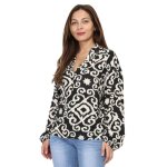 Blouse oversize et fluide  motif abstrait. modle dot dun col chemise. prsence dun lastique au niveau ...