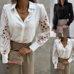 Blouse printemps et été nouvelle chemise creuse en dentelle de couleur unie pour femmes boutons cachés ... Blouse printemps et été nouvelle chemise creuse en dentelle de couleur unie pour femmes boutons cachés ...