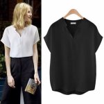 Blouse t - shirt femme en mousseline chemise à col montant haut dété à manches courtes pour femmes noir ... Blouse t - shirt femme en mousseline chemise à col montant haut dété à manches courtes pour femmes noir ...