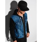 Blouson dautomne en jean  capuche - ombre - pour homme - bleu fonc