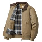 Blouson aviateur homme bomber en coton veste zippee printemps et automne couleur unie tissu confortable ...