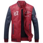 Blouson baseball pu cuir homme patchwork couleur broderie veste homme