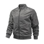 Blouson bomber epais homme automne hiver casual veste zippee col montant couleur unie - gris Blouson bomber epais homme automne hiver casual veste zippee col montant couleur unie - gris