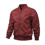 Blouson bomber epais homme automne hiver casual veste zippee col montant couleur unie - rouge Blouson bomber epais homme automne hiver casual veste zippee col montant couleur unie - rouge