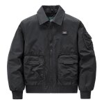 Blouson bomber homme chaude hiver col amovible veste aviateur multi poches couleur unie pour automne ...