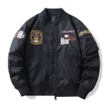 Blouson bomber homme col officier mi - saison veste pilote broderie tissu confortable - noir Blouson bomber homme col officier mi - saison veste pilote broderie tissu confortable - noir